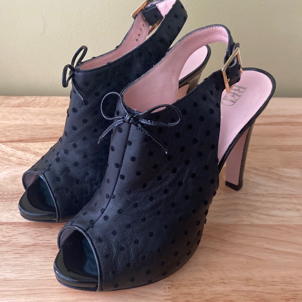Red Valentino Sling Back Leather Bow Polka Dot Patent Peep toe Heels